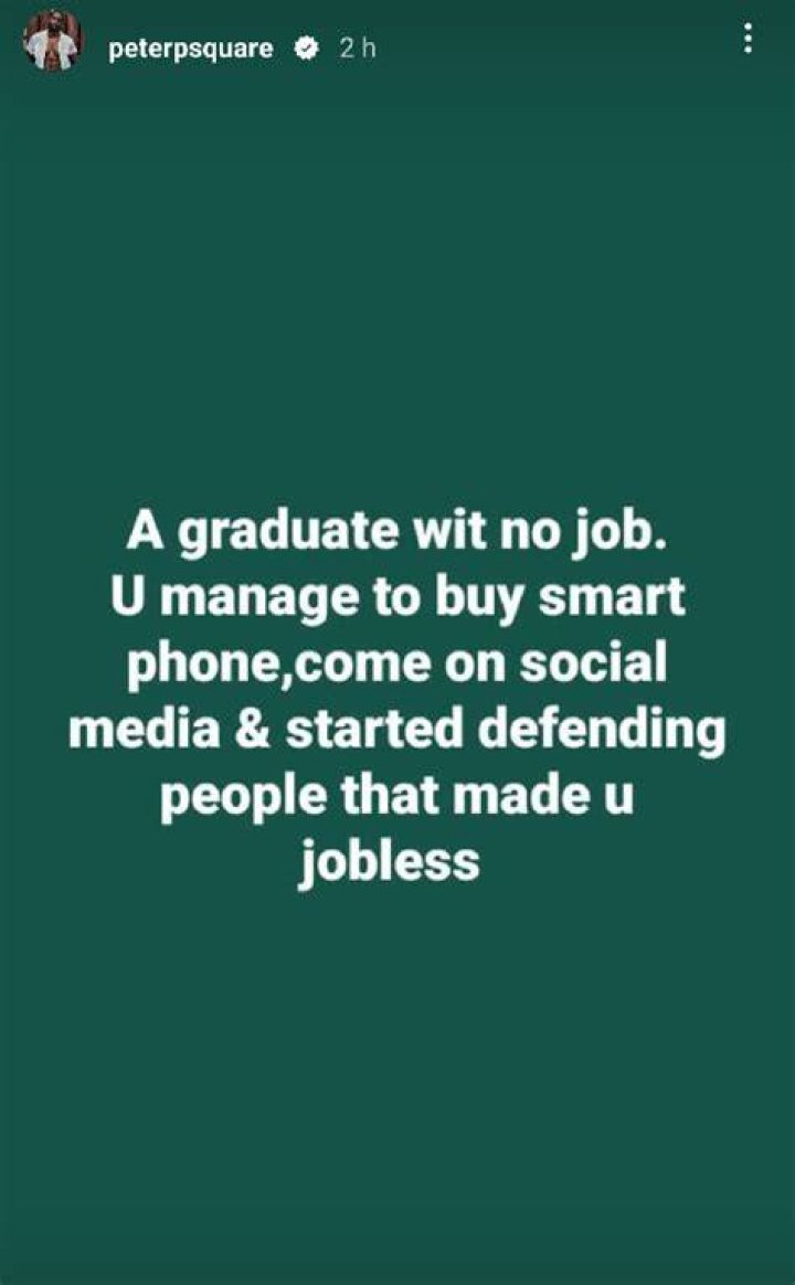 
‘Graduates Without Job, Defending People That Made Them Jobless’ – Peter Okoye Slams APC supporters 