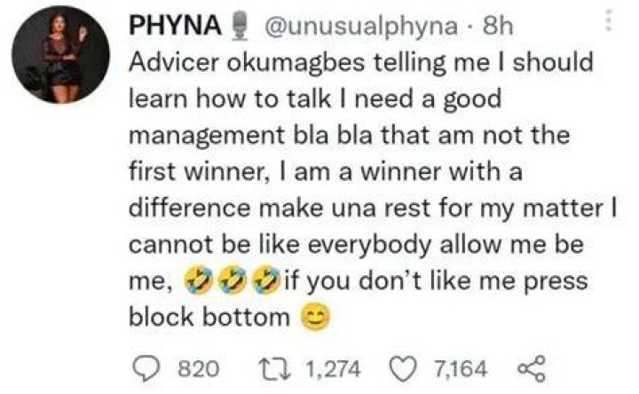 
“I’m A Winner With A Difference; Allow Me Be Me” – Phyna Slams Critics Telling Her To Learn How To Talk 