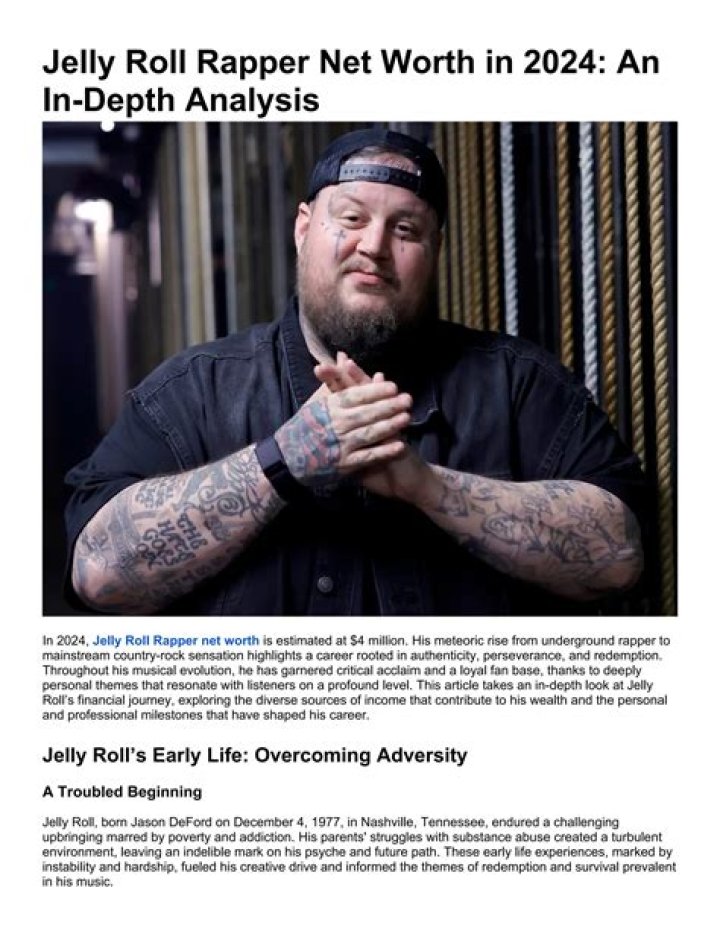 
Jelly Roll Net Worth: What’s His Worth? Rapper Earnings And Career Highlights 