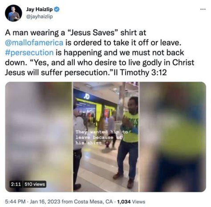 
Mall of America Answers to Jesus Saves Shirt Viral Incident 