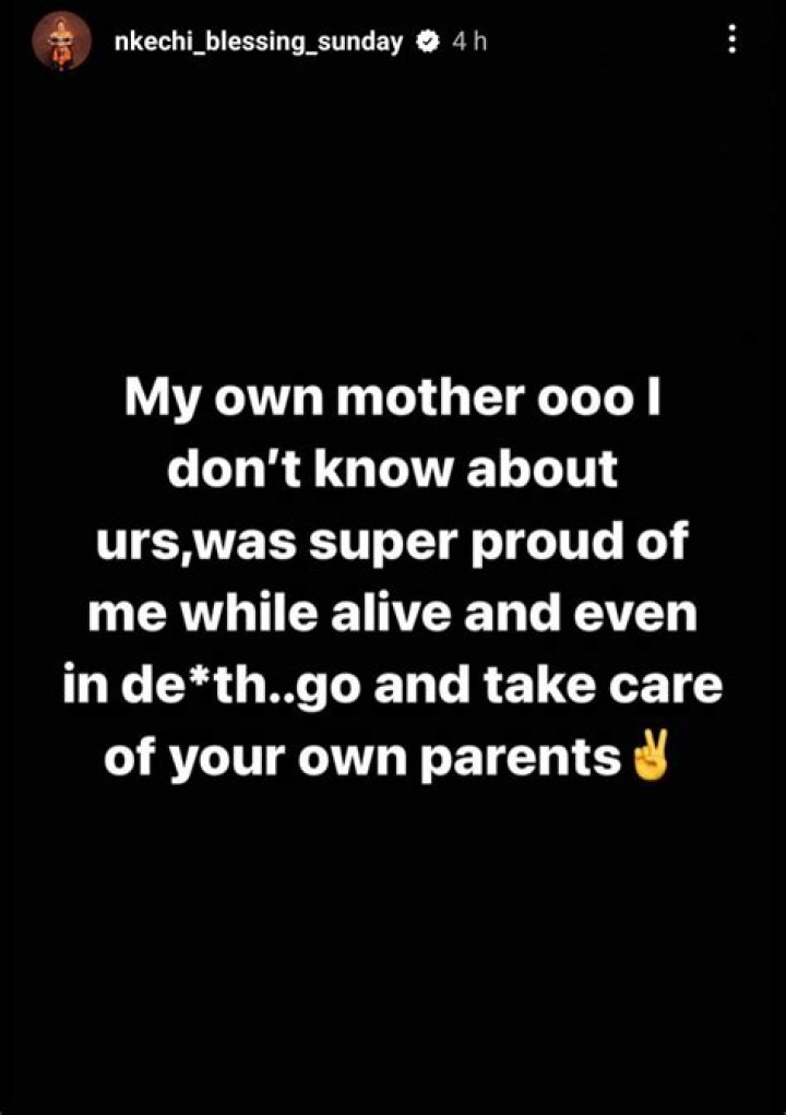 
“My Mom Was Proud Of Me While Alive And Even In Death” – Nkechi Blessing Sunday Slams Critics 