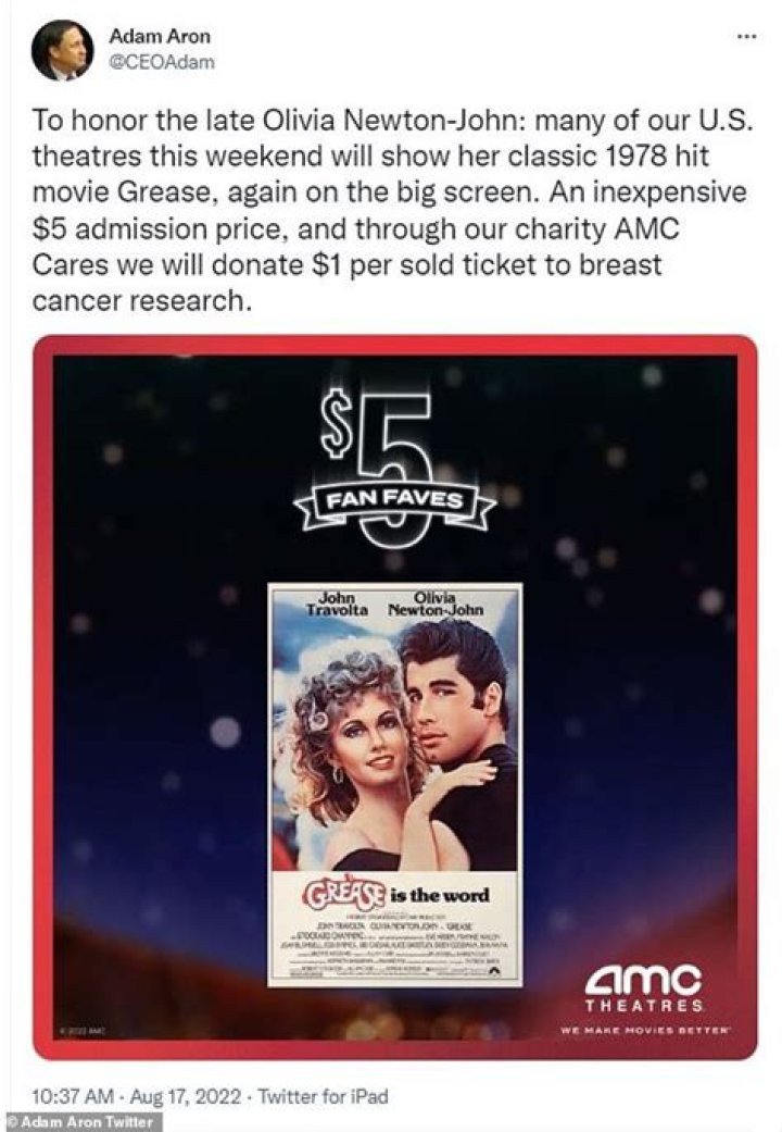 
Olivia Newton-John Honored As ‘Grease’ Returns To Theaters To Benefit Breast Cancer Research 