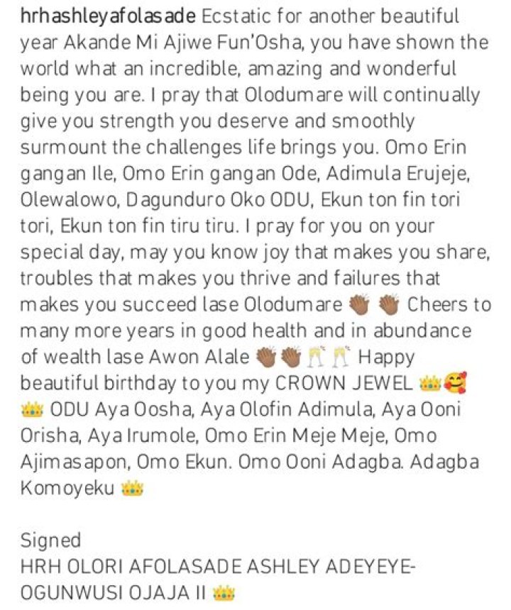 
Ooni At 48: “This Is My Crown And Jewel.” Olori Ashley Writes A Moving Tribute And Announces A New Royal Title. 
