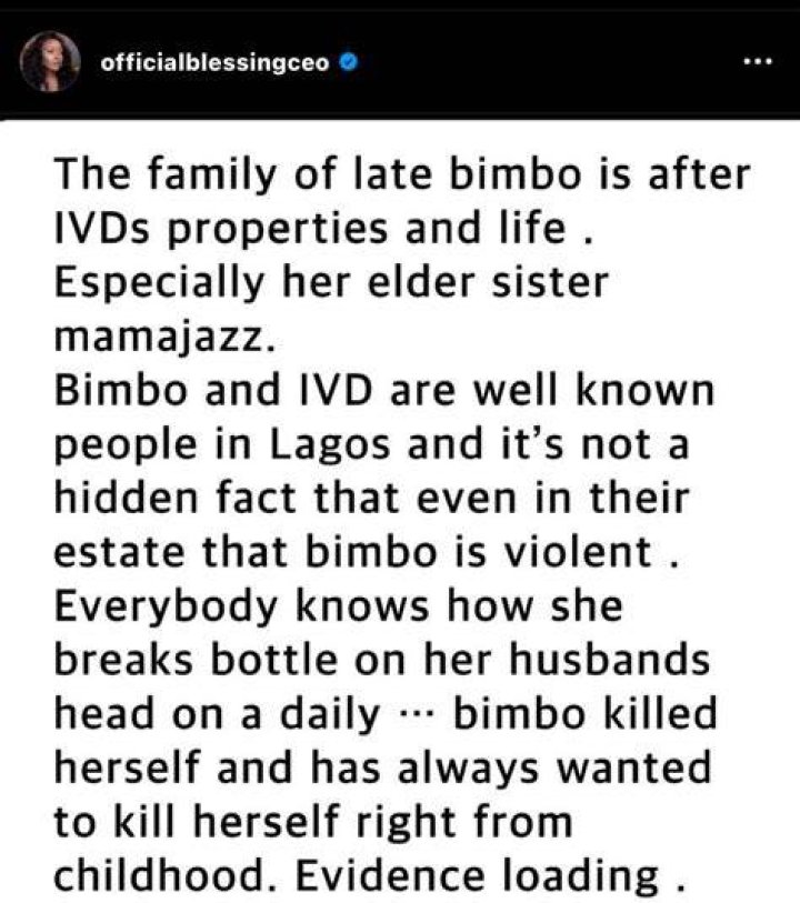
The family of late IVD’s wife, Bimbo, has issued an official statement regarding her death. 